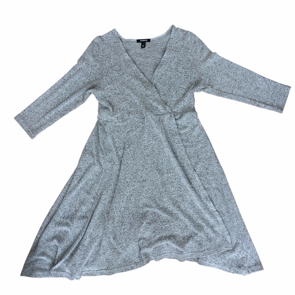 Torrid Heather Gray 3/4 Sleeve Hacci Surplice Skater Dress M/L